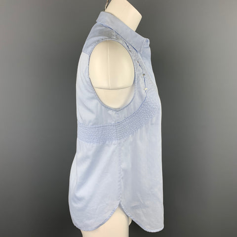 3.1 PHILLIP LIM Size 2 Light Blue Striped Poplin Cotton Blouse