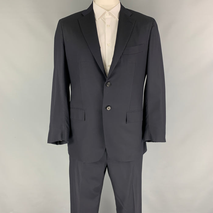 KITON Size 46 Navy Wool Single Breasted Notch Lapel Suit