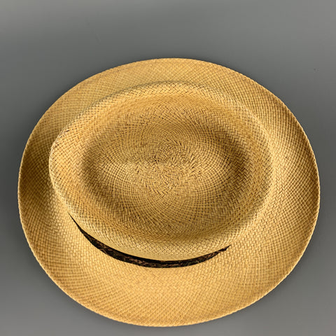 STETSON Sombrero de rayas fruncidas de paja tejida natural