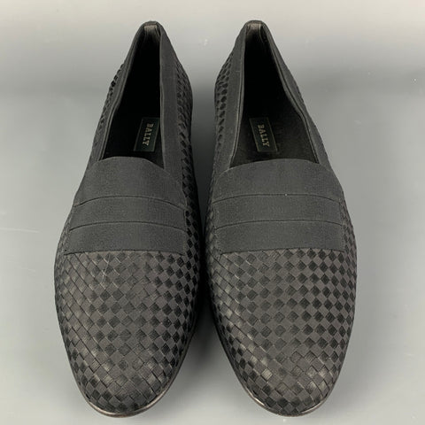 BALLY Size 12 Black Woven Silk Slip On Loafers