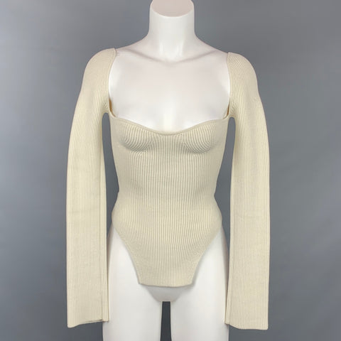 KHAITE Size XS Cream Stretch Viscose Blend Ribbed Maddy Dress Top