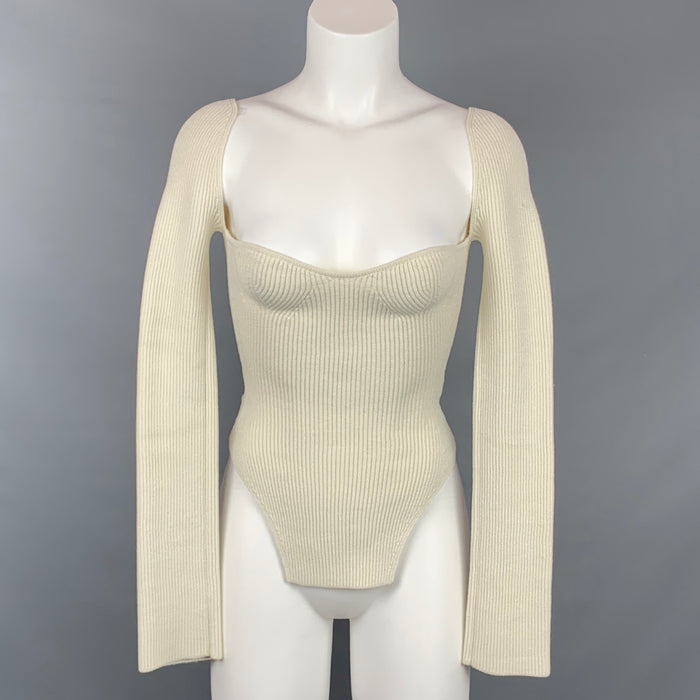 KHAITE Taille XS Crème Stretch Viscose Mélange Côtelé Maddy Robe Haut
