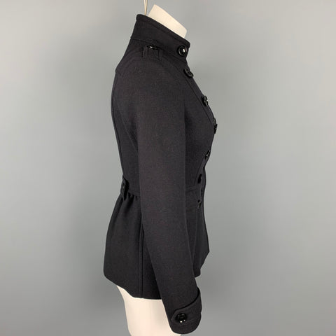 BURBERRY BRIT Taille 2 Veste à double boutonnage en laine noire / polyamide