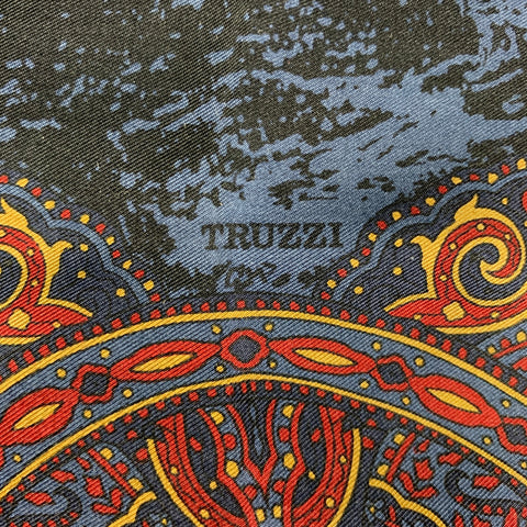 TRUZZI Navy Burgundy Tapestry Silk Pocket Square