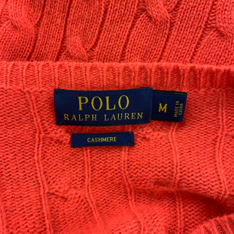 POLO par RALPH LAUREN Taille M Pull à col en V en cachemire tricoté torsadé orange