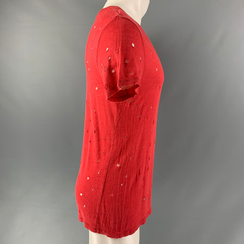 IRO Size S Red Distressed Linen Crew-Neck T-shirt