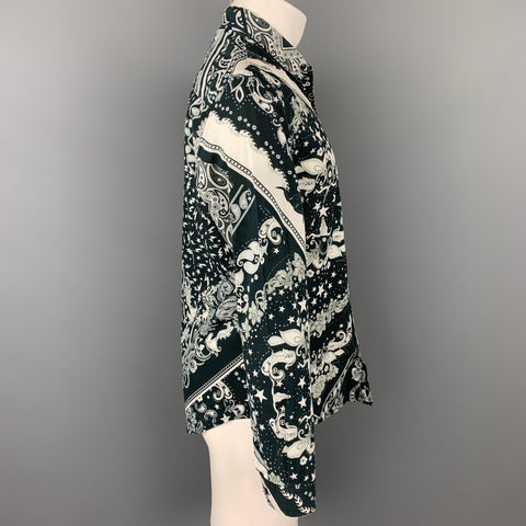 JUST CAVALLI Size M Black & White Print Cotton Button Up Long Sleeve Shirt