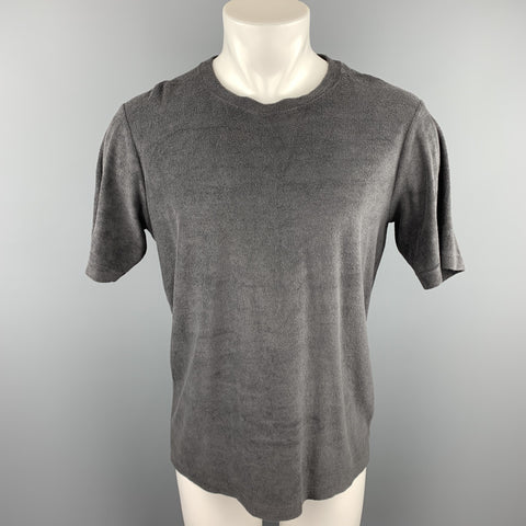 THEORY Size S Dark Gray Terry Textured Crew-Neck T-shirt