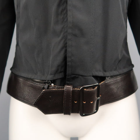 JEAN PAUL GAULTIER Size 8 Black Hidden Placket Brown Belt Trucker Jacket