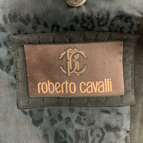 ROBERTO CAVALLI Size 44 Black Animal Print Polyester Blend Sport Coat