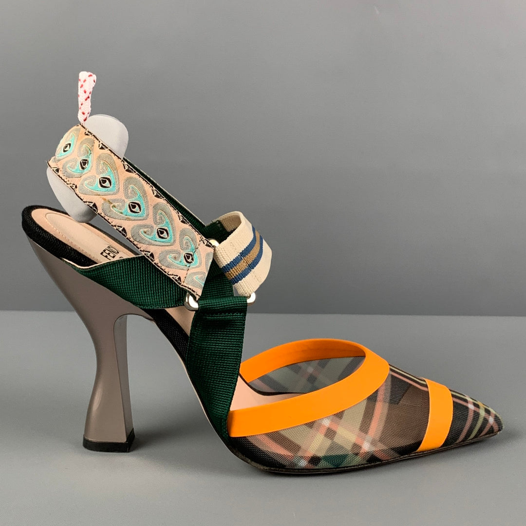 FENDI Zapatos de tacón con punta en punta de tartán Colibri