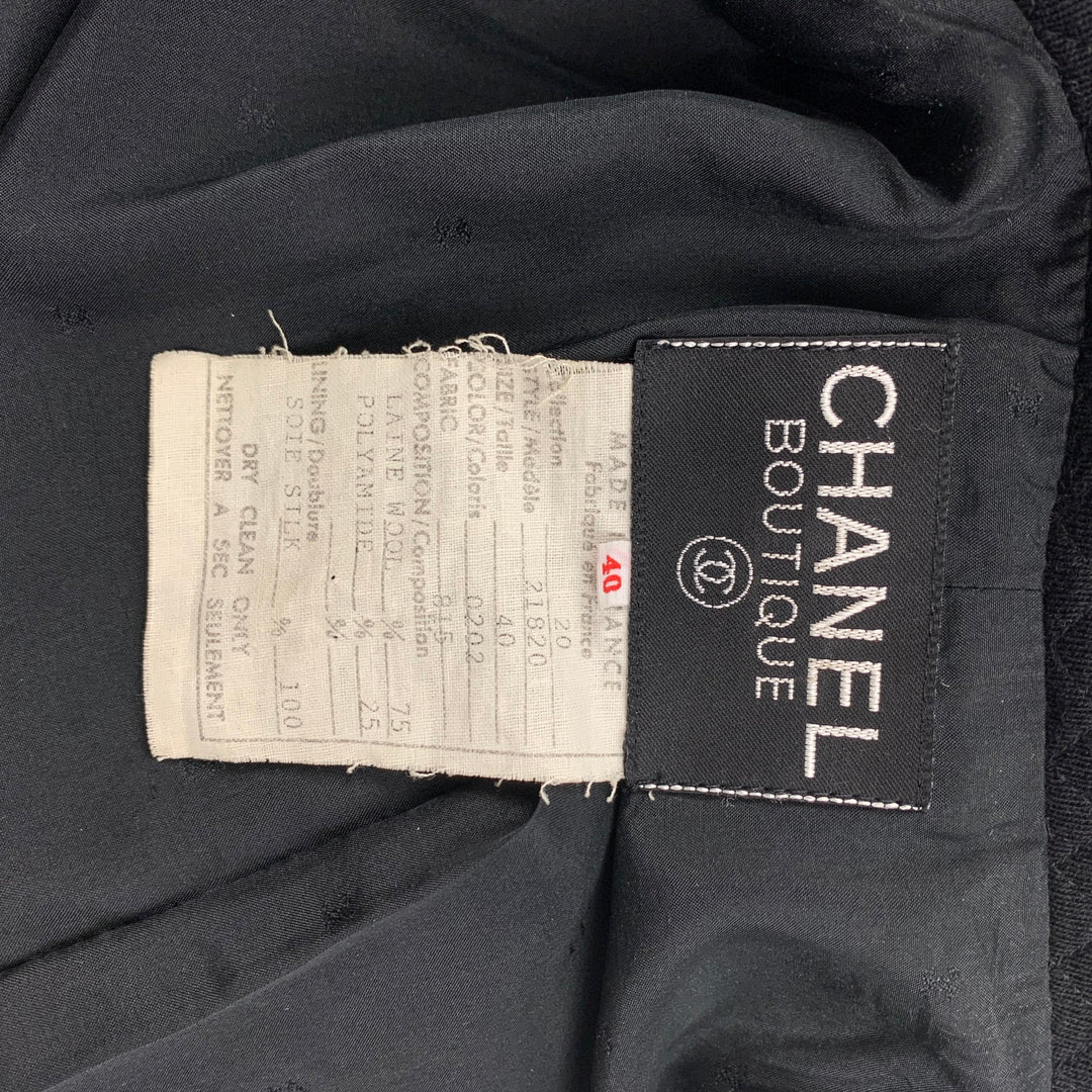Vintage CHANEL Size 8 Black Wool Polyamide Mixed Patterns Oversized Jacket
