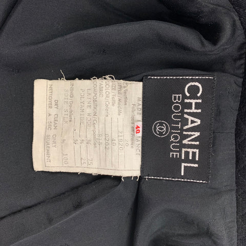 Vintage CHANEL Size 8 Black Wool Polyamide Mixed Patterns Oversized Jacket