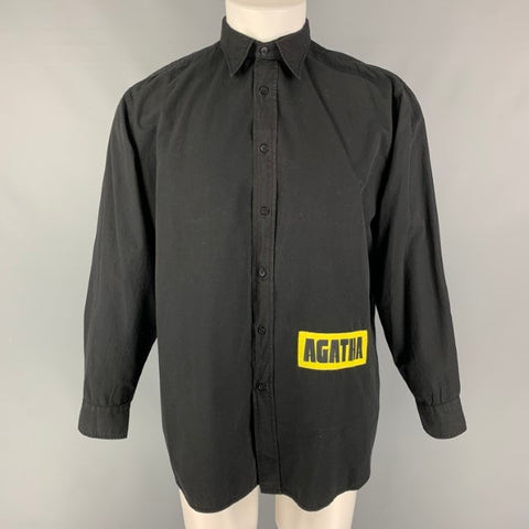 VYNER ARTICLES Talla M Camisa Manga Larga Algodón AGATHA Bordado Negro Amarillo