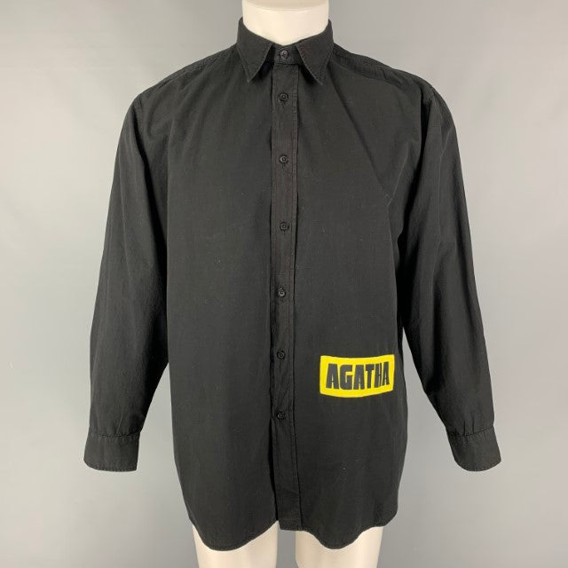 VYNER ARTICLES Size M Black Yellow Embroidery AGATHA Cotton Long Sleeve Shirt