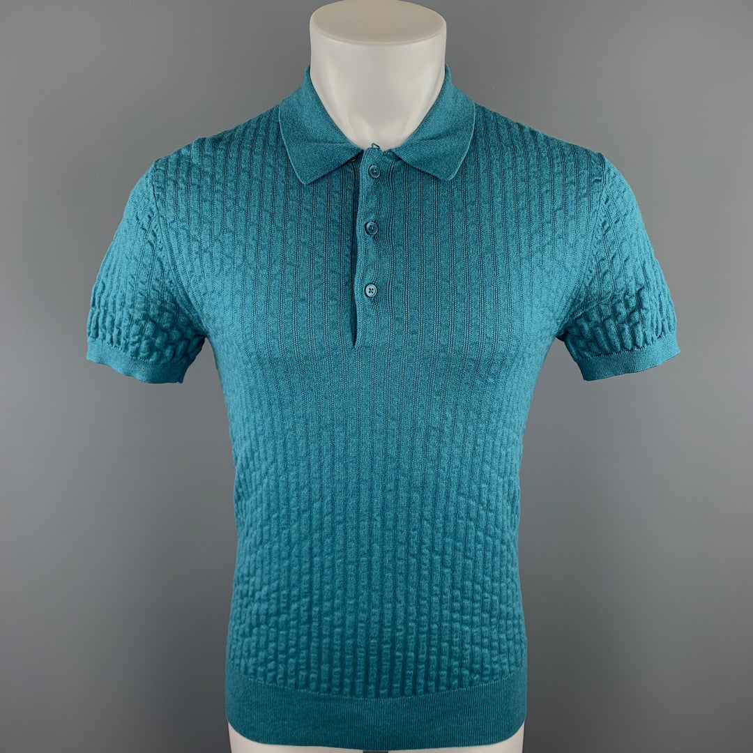 MR. TURK Size XS Teal Textured Cotton Buttoned Polo