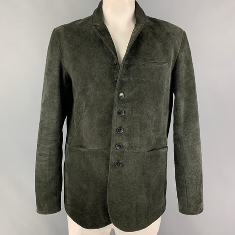 JOHN VARVATOS Size 42 Dark Green Suede Buttoned Jacket