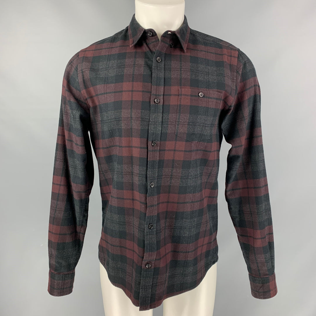 NORSE PROJECTS Size M Charcoal &  Burgundy Plaid Cotton Flannel Long Sleeve Shirt
