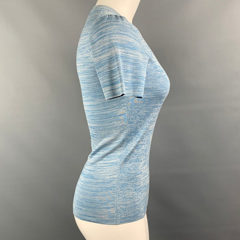 LOUIS VUITTON Size XS Light Blue & White Heather Silk T-Shirt