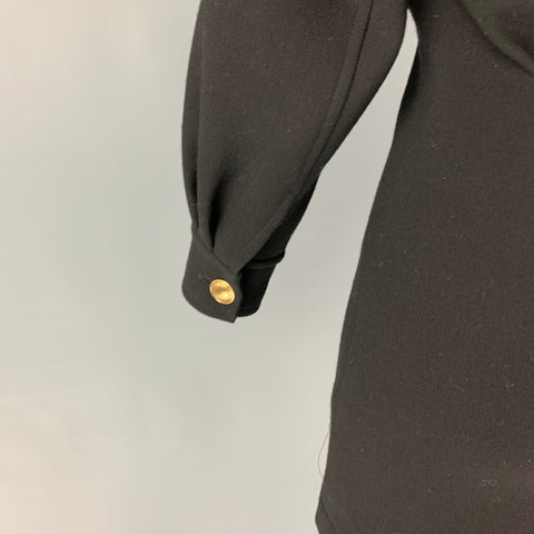SAINT LAURENT Size 2 Black Wool Double Crepe V-neck Mini Dress