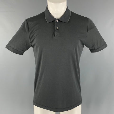 THEORY Size S Black Grey Stripe Cotton Polyester Short Sleeve Polo