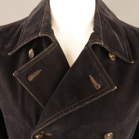 7 FOR ALL MANKIND XL Black Contrast Stitch Velvet  Double Breasted Coat