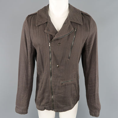 NICE COLLECTIVE M Brown Cotton Motorcycle Style Jacket