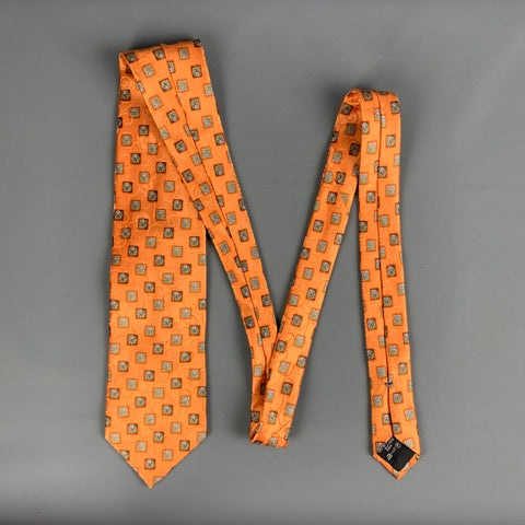 ERMENEGILDO ZEGNA Orange Green Squares Silk Tie
