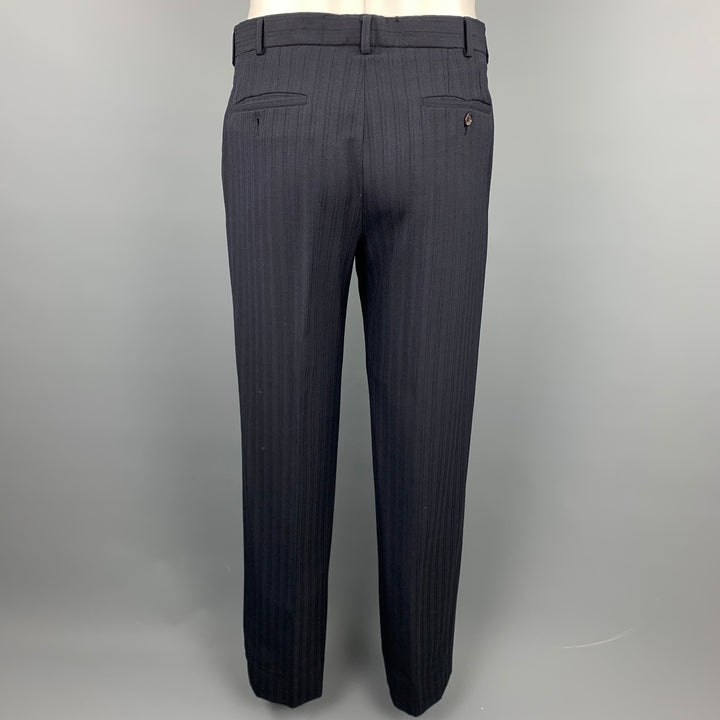 PRADA Size 38 Regular Navy Stripe Wool Blend Notch Lapel Suit