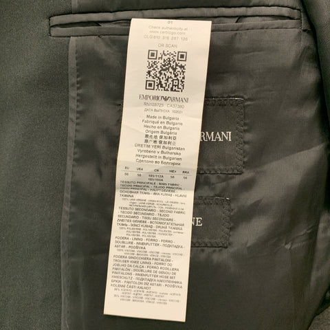 EMPORIO ARMANI Size 46 Black Solid Wool Tuxedo Sport Coat