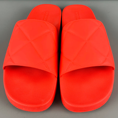 BOTTEGA VENETA Size 12 Orange Rubber Slip On Sandals