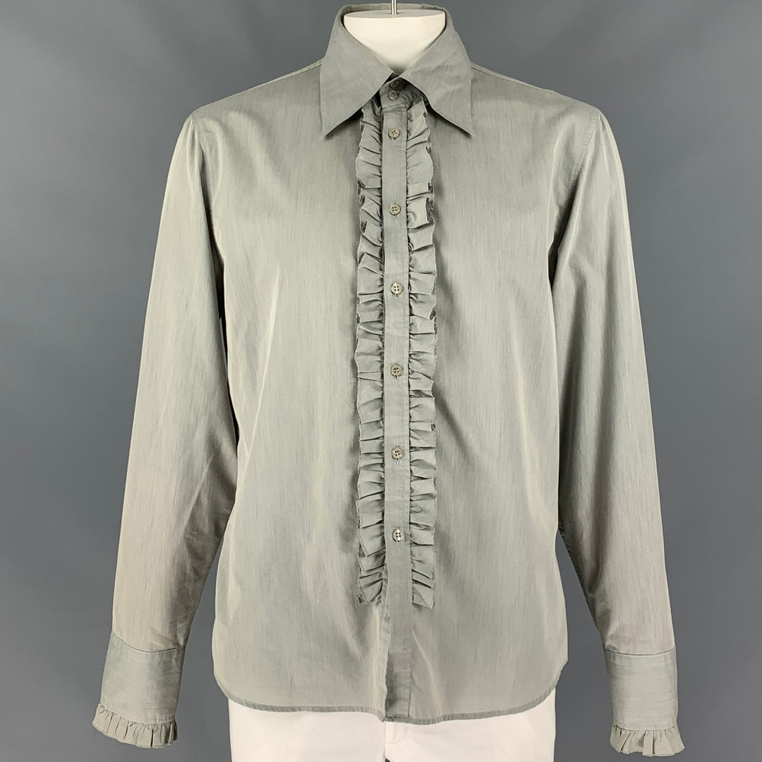 J. LINDEBERG Size XXL Grey Ruffled Cotton Blend Button Up Long Sleeve Shirt