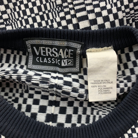 Vintage VERSACE CLASSIC Size XL Black & White Geometric Nylon Crew-Neck Pullover