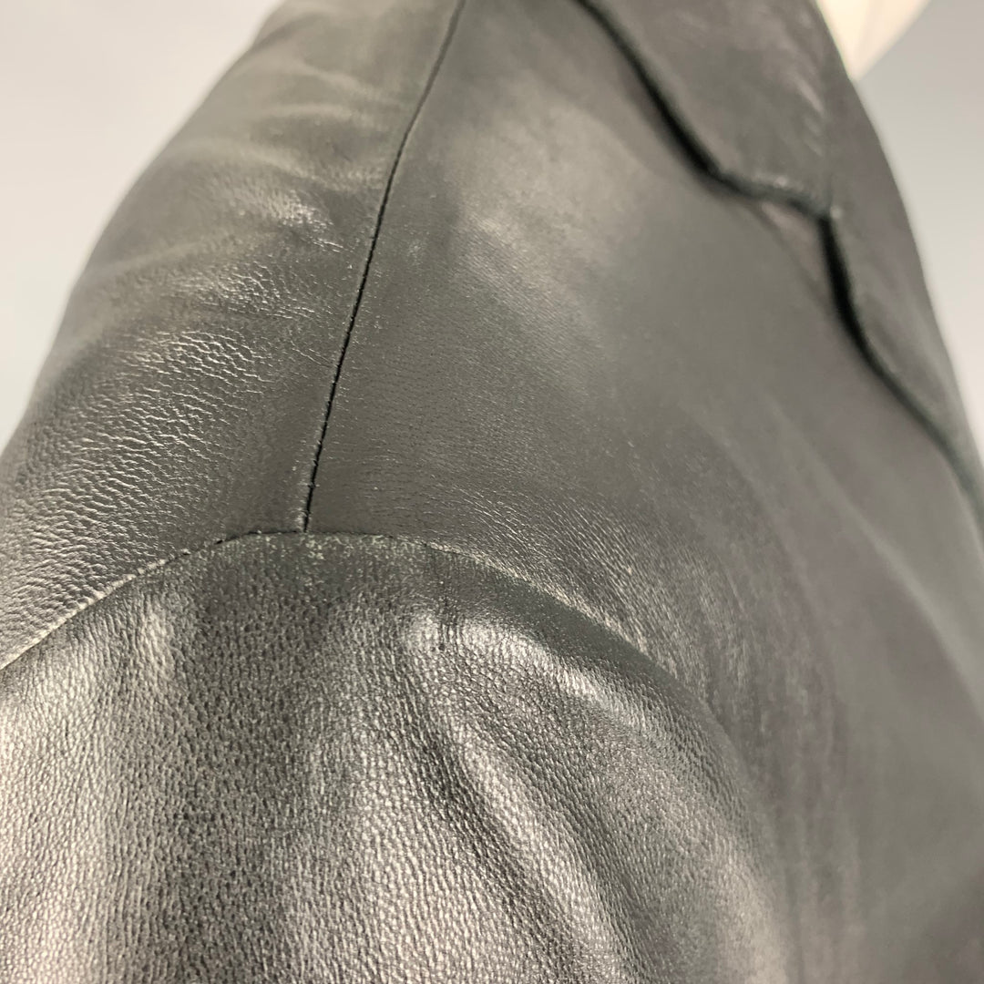 ARMANI COLLEZIONI Size 40 Black Leather Notch Lapel Jacket