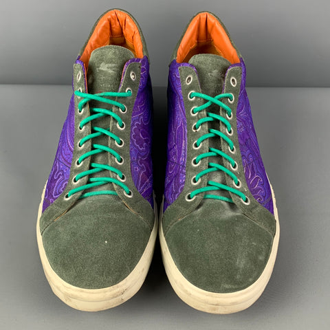 ETRO Size 12 Green Purple Paisley Fabric Sneakers