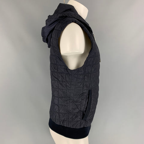 DOLCE & GABBANA Size 40 Midnight Blue Quilted Nylon Zip Up Vest