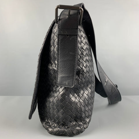 BOTTEGA VENETA Black Woven Leather Cross Body Bags
