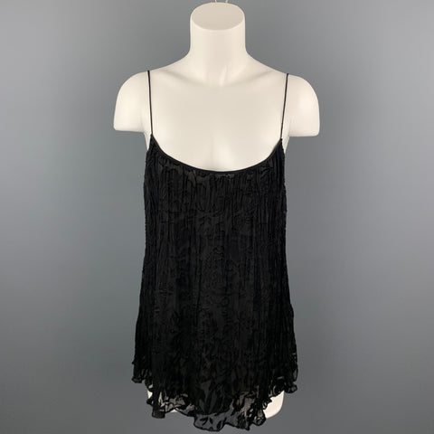 DONNA KARAN Size 6 Black Rayon / Silk Spaghetti Strap Blouse