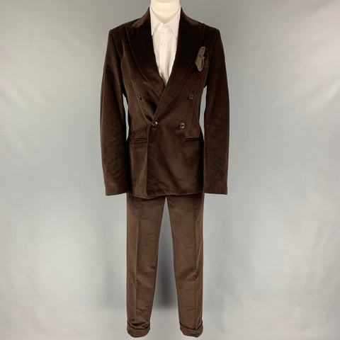 MASSIMO PIOMBO Size 34 Brown Velvet Cotton Double Breasted Suit
