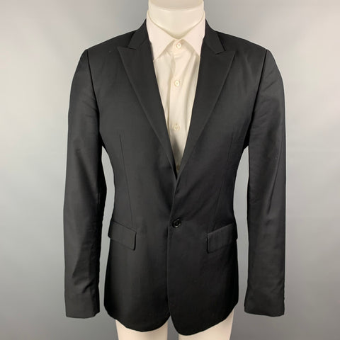 CALVIN KLEIN COLLECTION Size 38 Black Wool / Silk Peak Lapel Sport Coat