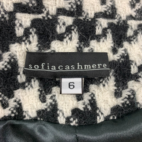 SOFIA CASHMERE Size 6 Black & White Houndstooth Alpaca / Wool Double Breasted Coat