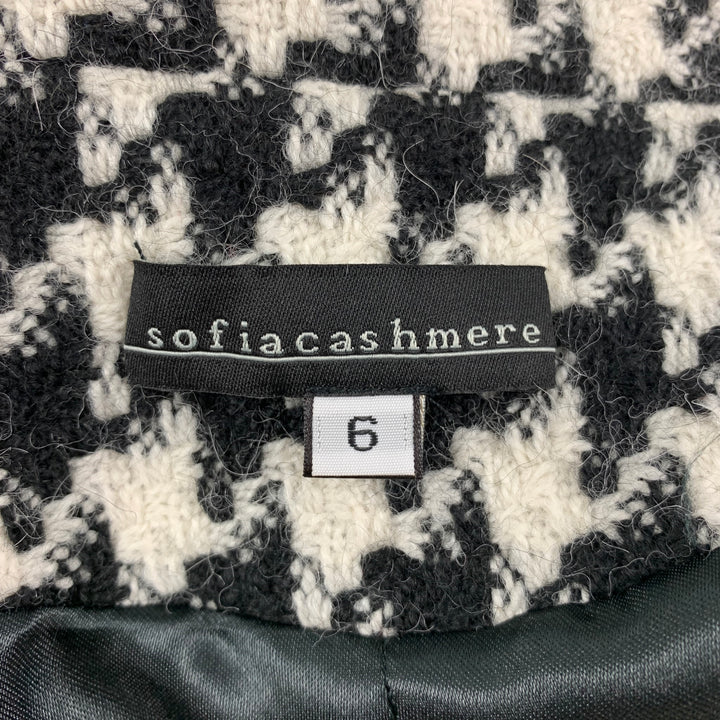 SOFIA CASHMERE Taille 6 Noir &amp; Blanc Pied-de-poule Alpaga / Manteau double boutonnage en laine