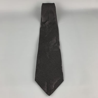 GIORGIO ARMANI Black Wool Blend Abstract Floral Print Tie