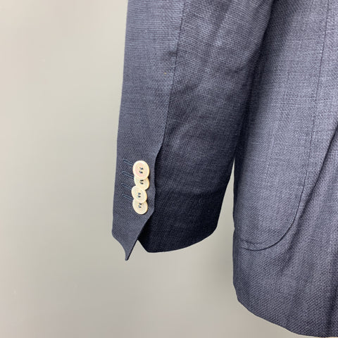 CANALI Size 40 Navy Woven Linen Blend Peak Lapel Sport Coat