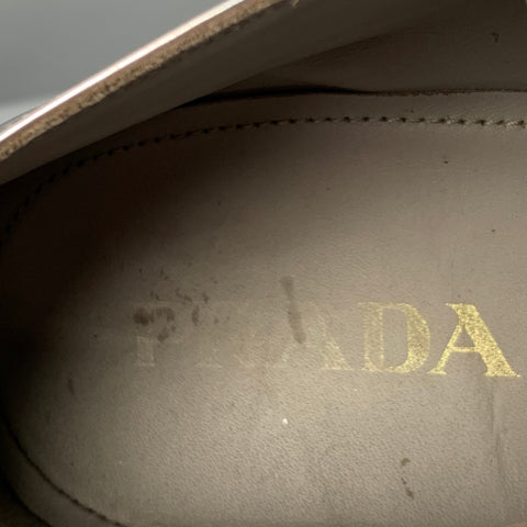 PRADA Size 10 Silver Perforated Leather Platform Lace-Up Shoes