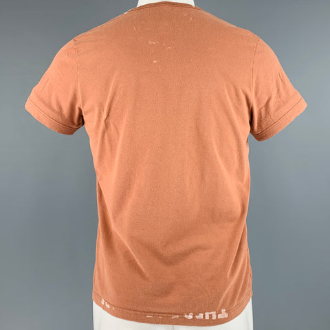 MARTIN MARGIELA Size S Brown White Print Cotton V-Neck T-shirt