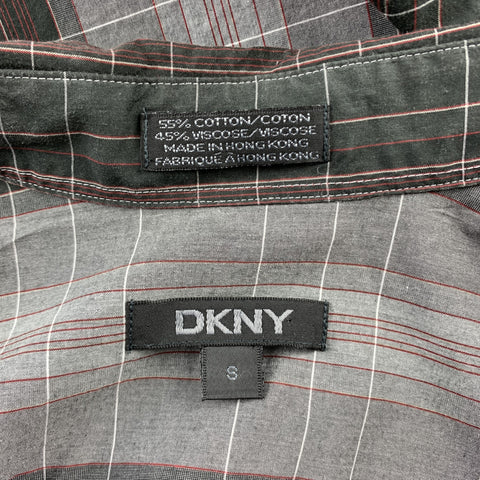 DKNY Size S Gray & Black Plaid Cotton Button Up Long Sleeve Shirt
