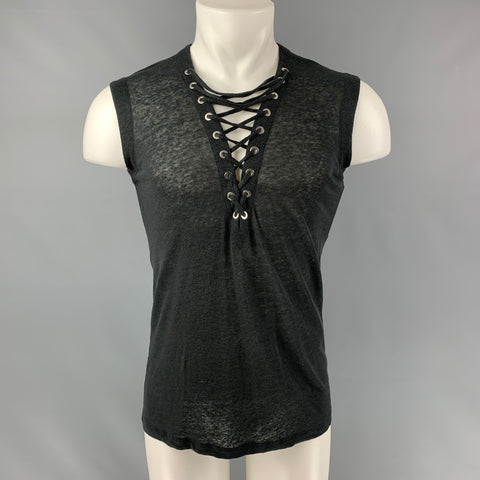 IRO Tissa Size S Black Solid Linen Sleeveless Tank Top