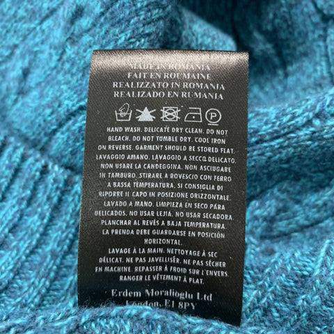 ERDEM Size L Blue Grey Cable Knit Merino Wool Blend Boat Neck Sweater