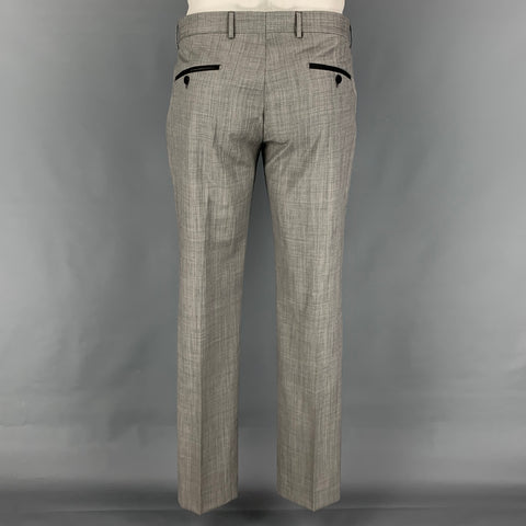 ROGER ELSTEN Size 42 Grey Black Wool Polyester Shawl Collar Suit